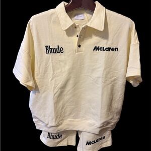 Rhude  yellow Short-Sleeve Polo and shorts with Black McLaren Embroidery size S